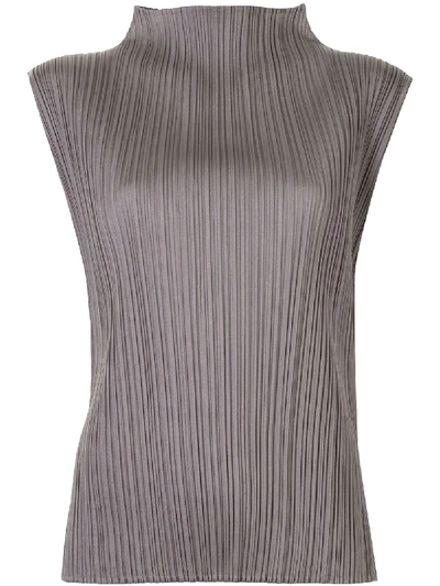 Issey Miyake Basics Pleated Sleeveless Top In Grey