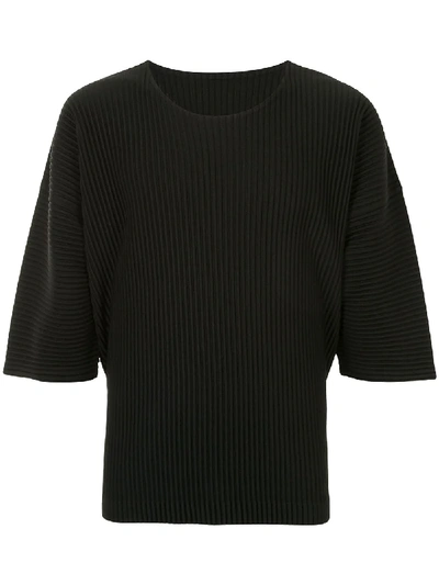 Shop Issey Miyake Ribbed Curved-sleeve Top In Black