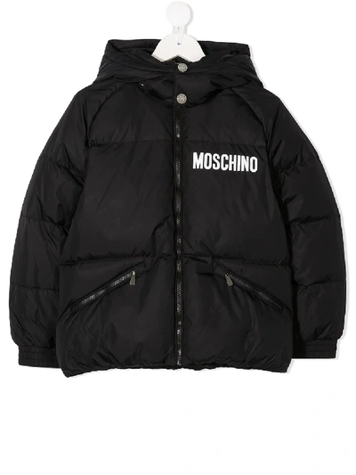Shop Moschino Teen Padded Logo Jacket In Black