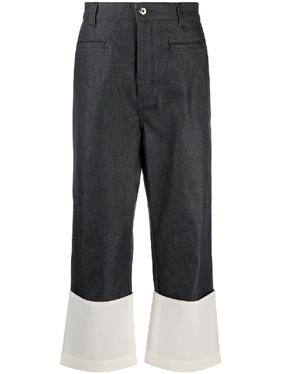 Shop Loewe Contrasting Panel Cropped Jeans In Blue