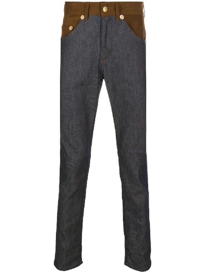Shop Neil Barrett Contrast-panel Slim-fit Jeans In Blue