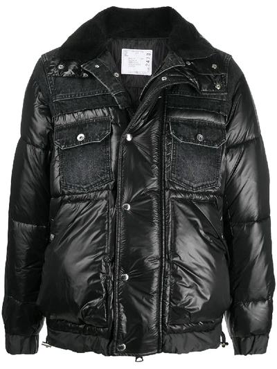 Shop Sacai Padded Jacket With Denim Detailing In Black