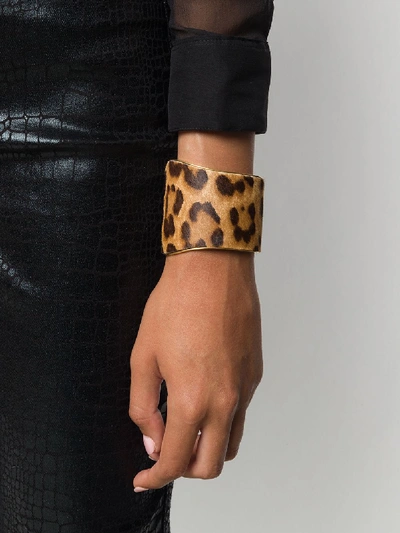 Saint Laurent Leopard-print Cuff Bracelet In Beige