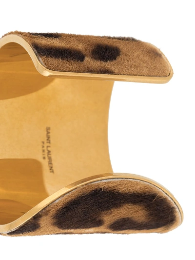 Saint Laurent Leopard-print Cuff Bracelet In Beige