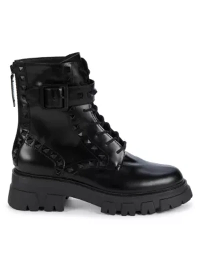 Shop Ash Lewis Studs Leather Combat Boots In Black