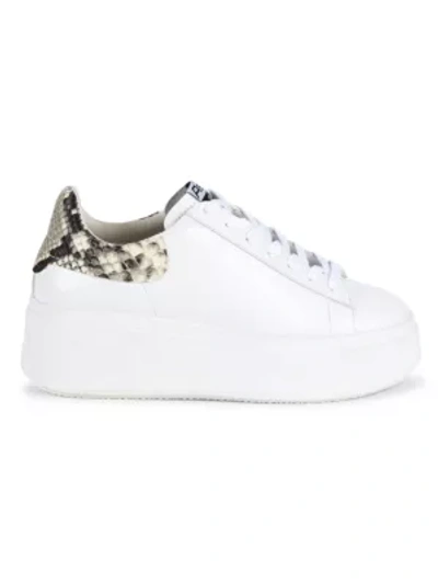 Shop Ash Women's Moby Snake-print Trimmed Leather Platform Sneakers In Roccia