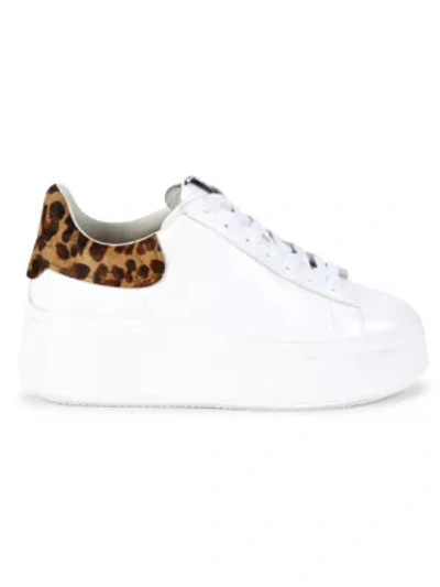 Shop Ash Women's Moby Leopard-print Calf-hair Trimmed Leather Platform Sneakers In White