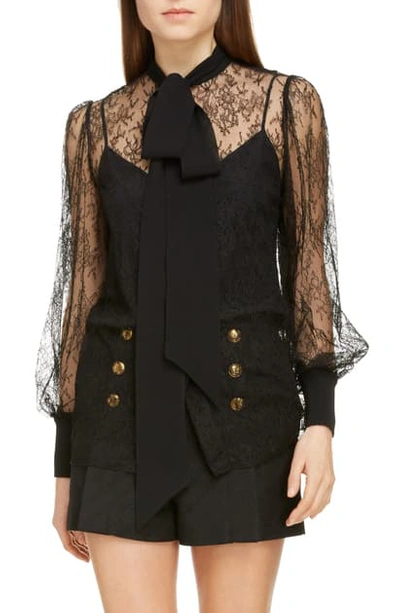 Shop Givenchy Tie Neck Chantilly Lace Blouse In Black