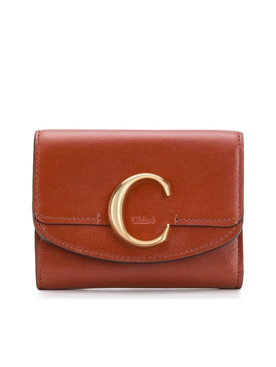 Shop Chloé C Mini Trifold Wallet In S Sepia Brown