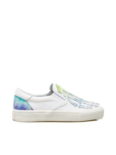 Shop Amiri Watercolor Skel Toe Slip On In White Multi White Multi