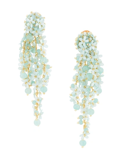 Shop Oscar De La Renta Cluster Floral-drop Clip-on Earrings In Blue