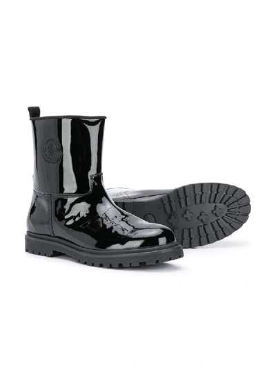 Shop Moncler Teen Patent Slip-on Boots In Black
