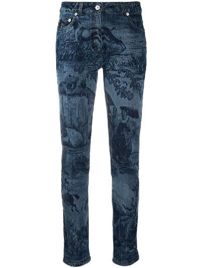 Shop Moschino Printed Skinny Jeans In Blue