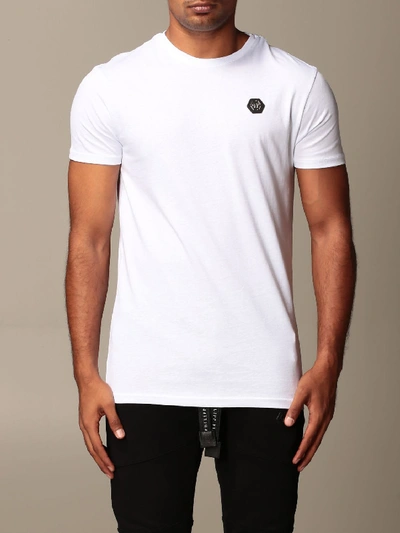 Shop Philipp Plein Cotton T-shirt With Monogram And Logo In White