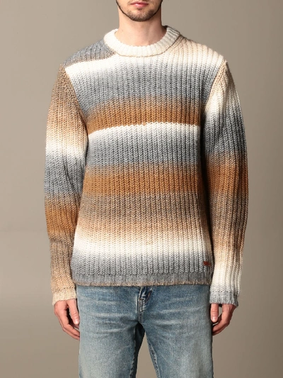 Shop Golden Goose Pullover In Wool And Alpaca Blend With Gradient Bands In Beige