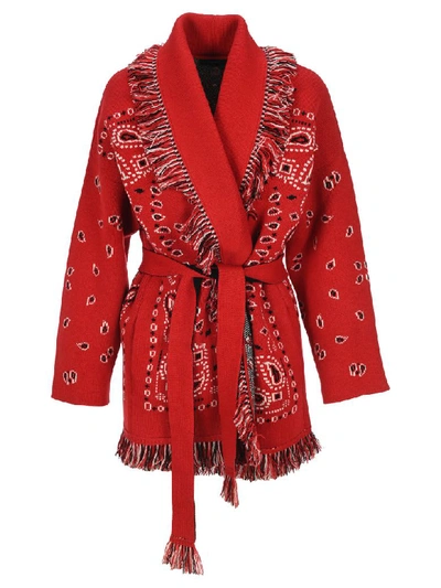 Shop Alanui Bandana Jacquard Cardigan La Scala In Red M