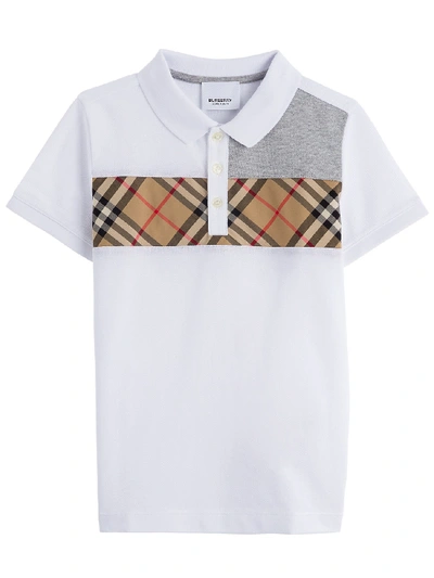 Shop Burberry Polo T-shirt With Vintage Check Detail In White