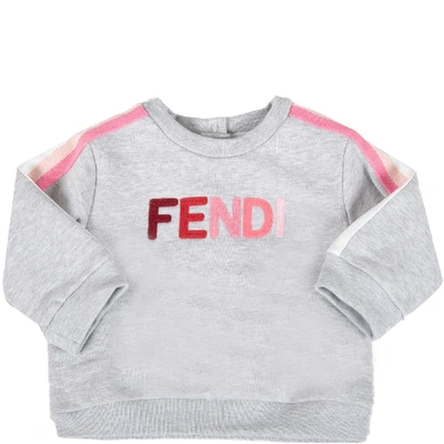 Shop Fendi Grey Sweatshirt For Babygirl With Multicolor Logo