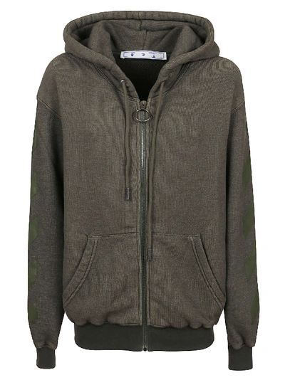 Shop Off-white Arrow Zipped Hoodie In Military