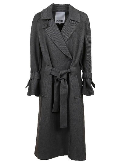 Shop Kenzo Belted Coat In Stone Grey