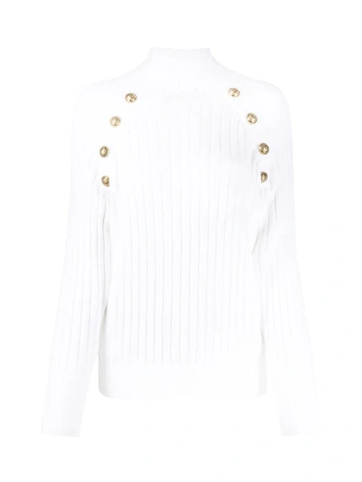 Shop Balmain Button-detailed Turtleneck Sweater In Fa Blanc