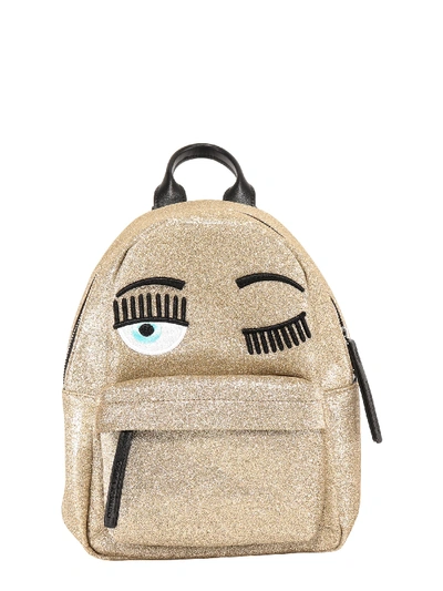Shop Chiara Ferragni Winking Eye Glitter Backpack In Gold