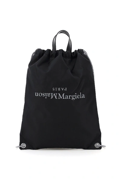 Shop Maison Margiela Tote Bag Backpack With Logo Embroidery In Black (black)