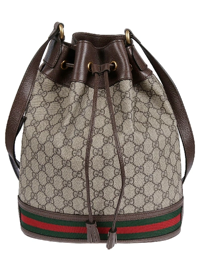 Shop Gucci Gg Supreme Bucket Bag In Beige Ebony