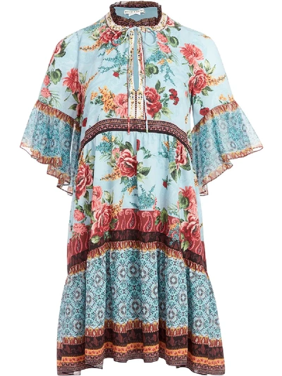 Shop Alice And Olivia Floral Tiered Dress In Blue