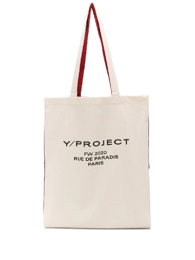 Shop Y/project Logo Print Tote Bag In Neutrals