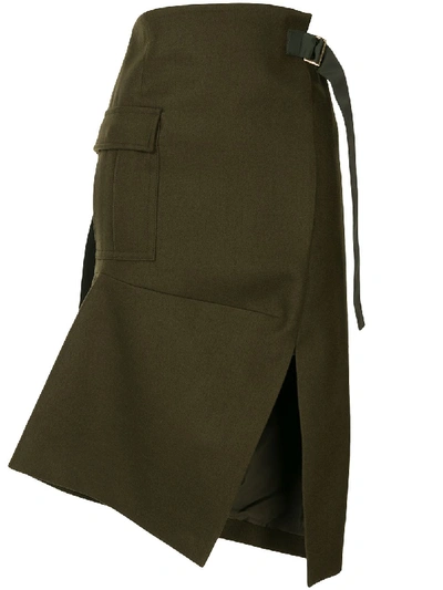 Shop Sacai Slit-detail Midi Skirt In Green