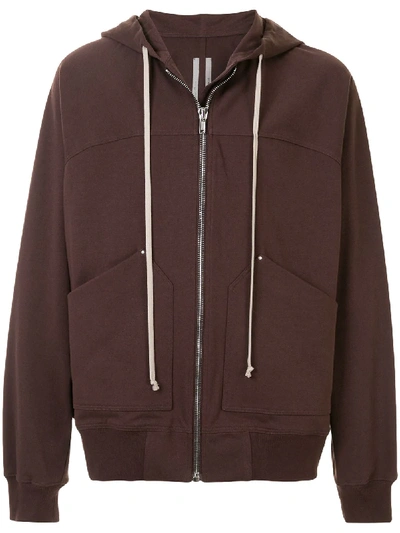 Shop Rick Owens Zipped Drawstring Hoodie In Brown