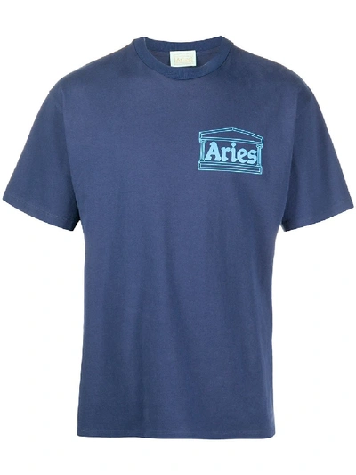Shop Aries Crew Neck Logo Print T-shirt In Blue