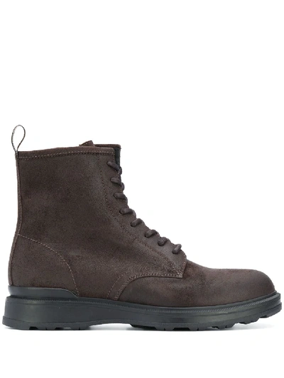 Shop Woolrich Chamois Leather Combat Boots In Brown