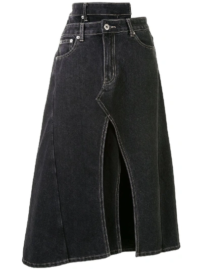 Shop Ground Zero Asymmetrical Denim Skirt In Black