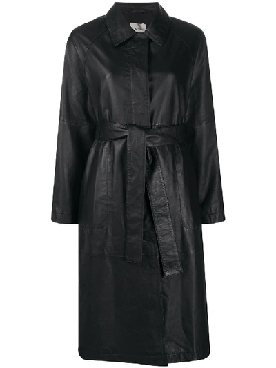 Shop Alysi Belted Leather Coat In Black