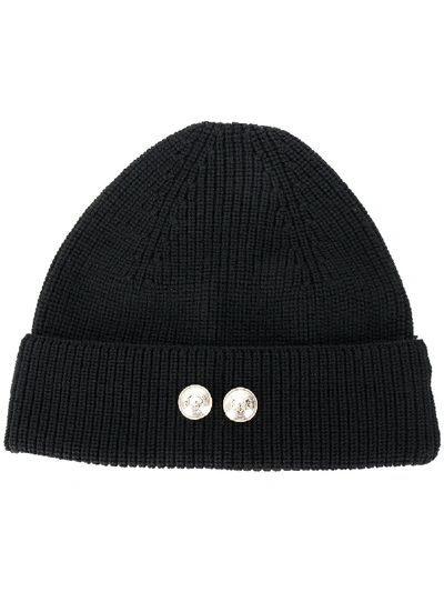 Shop Barena Venezia Button Beanie Hat In Black