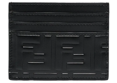 Pre-owned Fendi  Cardholder Ff Motif Embossed Leather (6 Card Slot) Black