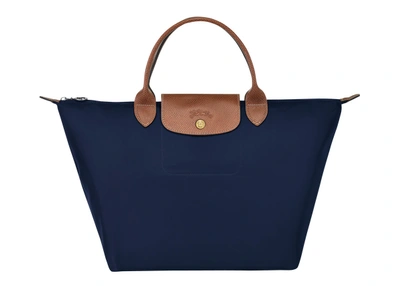 Pre-owned Longchamp  Le Pliage Top Handle Bag M Navy