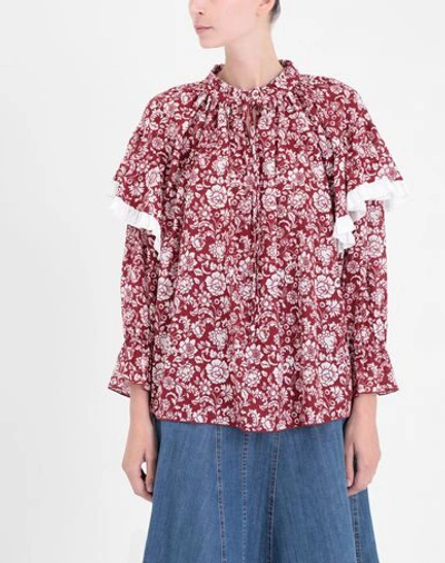 See By Chloé Ruffled Floral-print Cotton-jacquard Blouse In Red