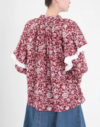 See By Chloé Ruffled Floral-print Cotton-jacquard Blouse In Red