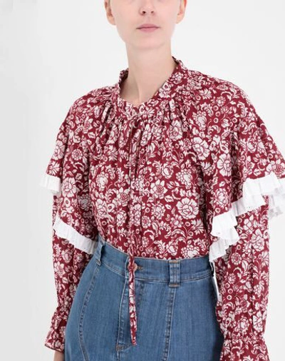 See By Chloé Ruffled Floral-print Cotton-jacquard Blouse In Red