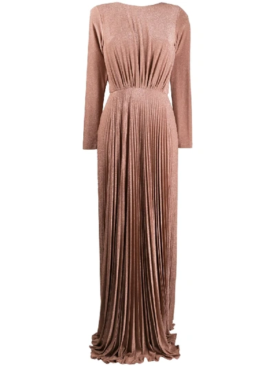 Shop Elisabetta Franchi Pleated Metallic Evening Dress In Pink
