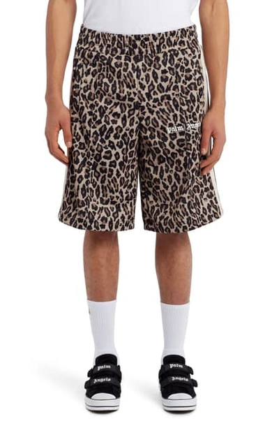 Shop Palm Angels Leopard Print Track Shorts In Yellow White