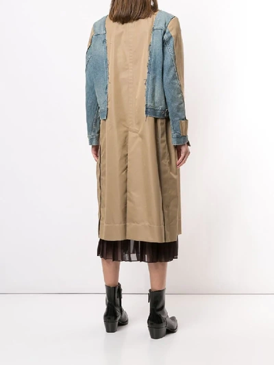 Shop Sacai Denim Panel Trench Coat In Brown