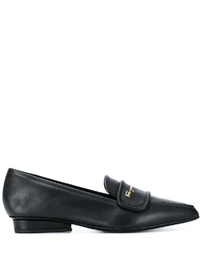 Shop Ferragamo Leather Point-toe Loafers In Black