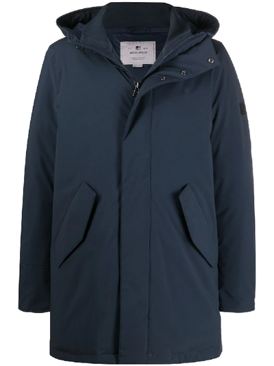 Shop Woolrich Logo Parka In Blue