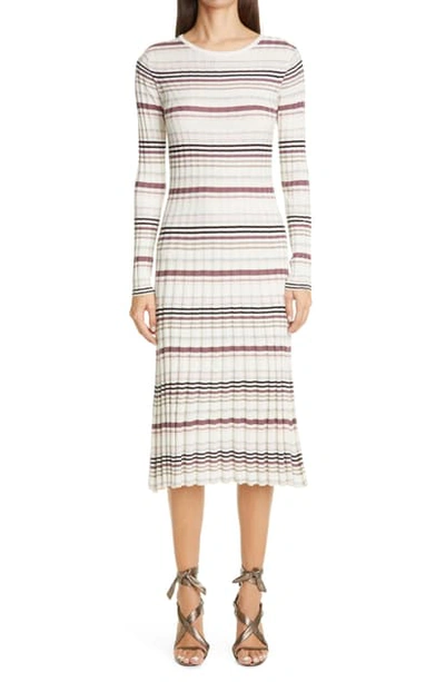 Shop Adam Lippes Stripe Long Sleeve Silk & Cashmere Midi Sweater Dress In Multi/ Stripe