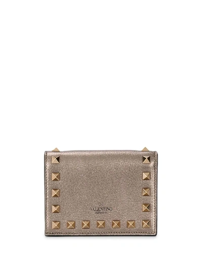 Shop Valentino Rockstud Leather Wallet In Gold