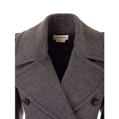 Shop Alexander Mcqueen Women's Grey Wool Coat